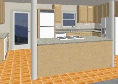 architectural rendering of proposed kitchen view of island with columns